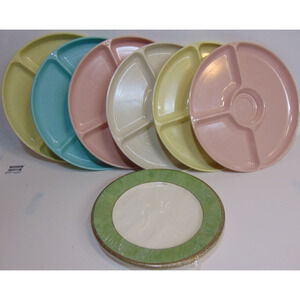 Camping 6 Plates Melamine Divided Picnic School Tray Cup Holder USA Made Color